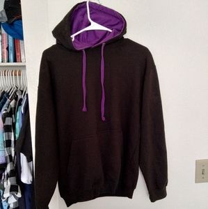 Black Pullover Hoodie with Purple Inside by Awdis Brands Medium Mens